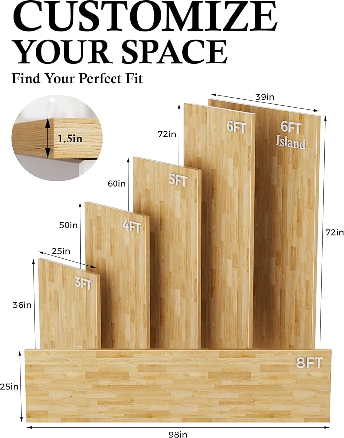 6FT Butcher Block Countertop Birch Solid Wood - 72" x 39" Kitchen Island Table Top Butcher Block Cutting Board for Living Dining Table Office Desk Workbench Washer Dryer Countertop Unfinished 1.5" Th