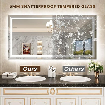 WTTY RGB LED Mirror for Bathroom,72"x32" Large LED Bathroom Mirror with Backlit and Front Light,Stepless Dimmable,Anti-Fog,Lighted Bathroom Vanity Mirror for Wall,Shatterproof,Memory Function
