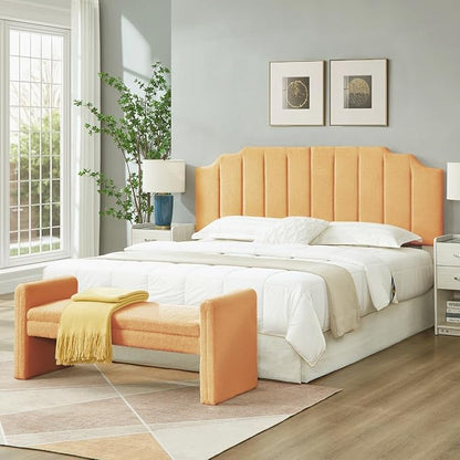 24KF Yellow Teddy Fabric Tufted King Upholstered Headboard, Modern Vertical Channel Design California King Headboard with Stepped Silhouette Top Edge,6026-K-Teddy Yellow