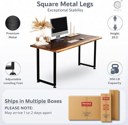 Solid Walnut Wood Computer Desk with Monitor Stand – Live Edge Wooden Home Office Desk – Handmade Real Wood Table for Work, Study, or Gaming - 60” x 27”