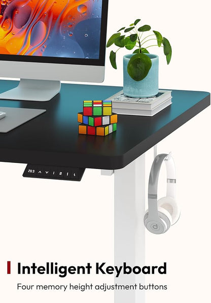 SANODESK Electric Standing Desk 48 x 30 Inches Whole-Piece Desktop Height Adjustable Stand Up Desk w/6-Button Controller Ergonomic Computer Desk for Home Office, White Frame + Black Tabletop