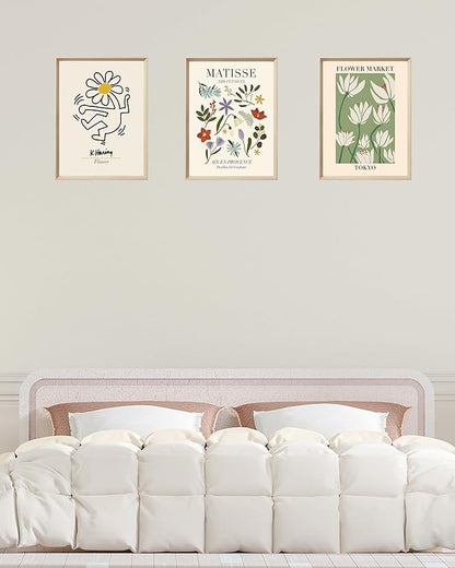 Framed Matisse Canvas Wall Art for Bedroom,Abstract Matisse Canvas Wall Decor,Minimalist Classic Decor Aesthetic,12x16IN Wood High Framed Design Posters for Living Room,Bathroom Set of 3