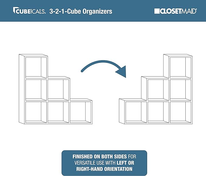 ClosetMaid Cubeicals 3-2-1 Cube Storage Shelf Organizer Bookshelf, 3 Tier, Steps, Corner Unit, Easy Assembly, Wood, Dark Cherry Finish