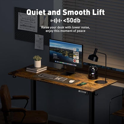 55 x 24 Inch Electric Standing Desk Adjustable Height, Sit Stand Desk, Stand up Desk for Home Office, Computer Workstation (Spliced Desktop,Rustic Brown)