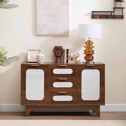 CANMOV Buffet Cabinet with Storage, 47" Sideboard Cabinet with 3 Drawers & 2 Doors, Modern Wood Coffee Bar Sideboard for Kitchen, Dining&LivingRoom, Walnut (Walnut)