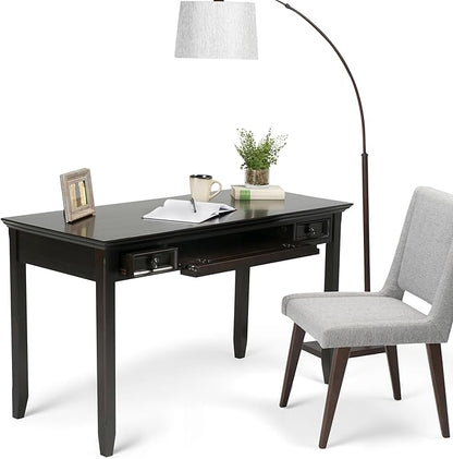SIMPLIHOME Amherst Desk - 54-Inch Wide Solid Wood Writing Desk in Hickory Brown, Transitional Home Office Computer Table for Workspace or Study with 2 Drawers and Flip-Down Keyboard Tray