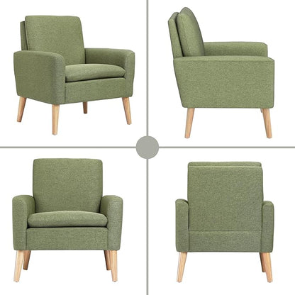 Lohoms Accent Chair Set of 2 Living Room Mid-Century Modern Chair, Upholstered Fabric Comfy Club Armchair Pair of Leisure Sofa Chairs for Bedroom, Small Apartment, Office, Green