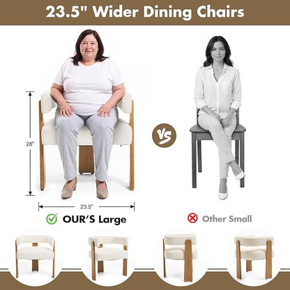 Upholstered White Velvet Dining Chairs Set of 4, Boho Modern Barrel Accent Armchairs, Thick Padded Seat & Natural Wooden Legs, Mid Century Inspired Kitchen/Dining Room Chairs, Creamy White