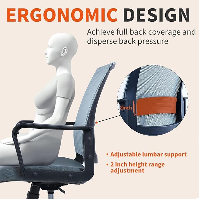 CLATINA Ergonomic Office Chair - Mesh Desk Chair with Lumbar Support, Rolling Comfortable Computer Chairs with Arms for Home Conference, Gray 1 Pack