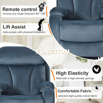 Power Lift Chair Recliners for Elderly, Modern Adult Power Lift Recliner, Velvet Upholstery Electric Lift Chair Recliner with Remote Side Pocket for Living Room