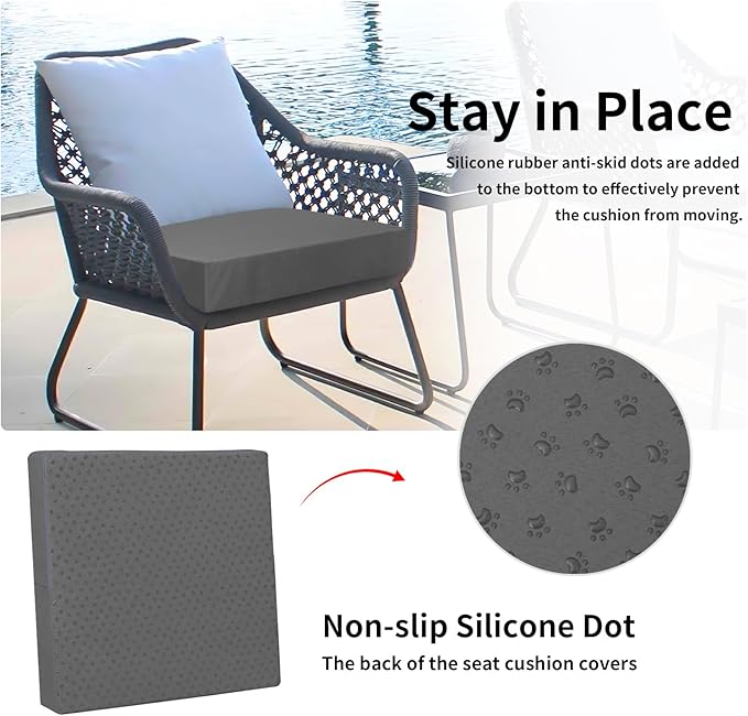 Easy-Going Waterproof Patio Cushion Covers ONLY Cover 22x22x4 inch 2 Pack Replacement Non-Slip Outdoor Seat Cushion Slipcover with Zipper. Dark Gray