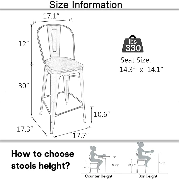 Aklaus Swivel Metal Bar Stools Set of 4 Counter Bar Stools with Back Counter Height Stools Swivel Metal Bar Chairs Wooded Seat 30 Inch Silver