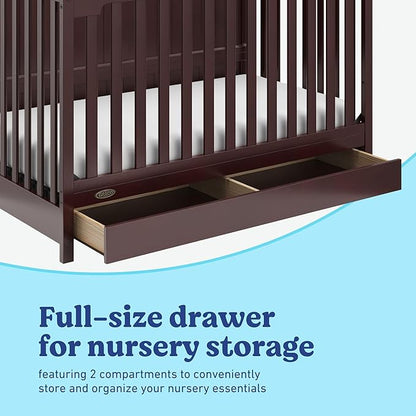 Graco Hadley 5-in-1 Convertible Crib with Drawer (Espresso) – GREENGUARD Gold Certified, Fits Standard Crib Mattress, Converts to Toddler Bed, Daybed and Full Bed, 4 Adjustable Mattress Heights