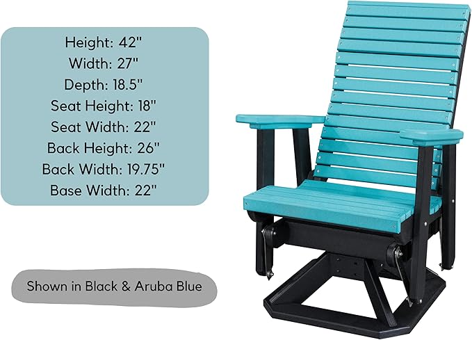 DutchCrafters Modern Horizontal Slat High Back Poly Adirondack Swivel Glider Outdoor Patio Chair (White & Weatherwood)