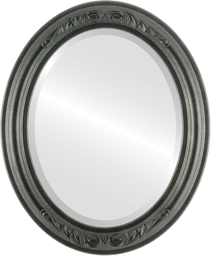 OVALCREST Oval Beveled Wall Mirror for Home Decor - Florence Style - Black Silver - 20" x 16"