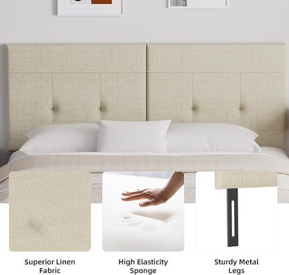 Queen Headboard Only with Adjustable Metal Legs, Faux Leather Upholstered Headboard Queen Size, Modern Stylish Headboard with Sunken Dot Design, Sturdy Bed Headboard for Bedroom, Linen