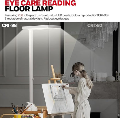 Honeywell 8000LM LED Floor Lamp, 02E Gen Sunturalux Eye-Caring Reading Standing Light, 80W Modern Natural Daylight 4000K Dimmable 77" Tall Floor Lamps for Living Room Kids Study Home Office White