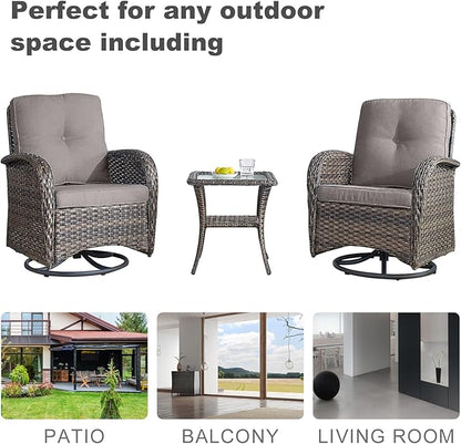 HUMMUH 6-Piece Patio Furniture PE Wicker Outdoor Conversation Set,All-Weather Rattan Swivel Rocker Chairs Outdoor Couch Ottomans for Backyard,Poolside,Deck