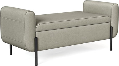 SONGMICS Storage Bench with Armrests, Ottoman with Storage for Living Room, Storage Ottoman Bench for Bedroom, Entryway, Living Room, Steel Legs, Camel Brown ULOM072K03