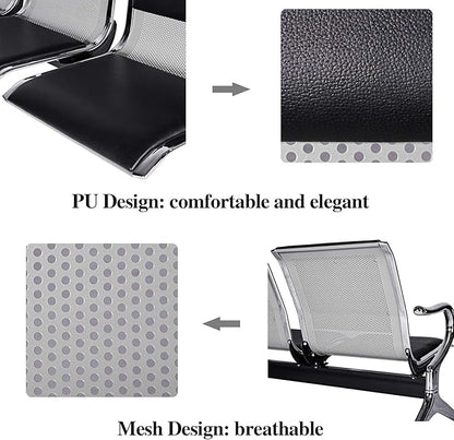 Kinsuite 2-Seat Waiting Room Bench - PU Leather Waiting Room Chairs with Arms & Non-Slip Foot Mats, Reception Chairs Guest Chair for Office Airport Bank Salon, Black
