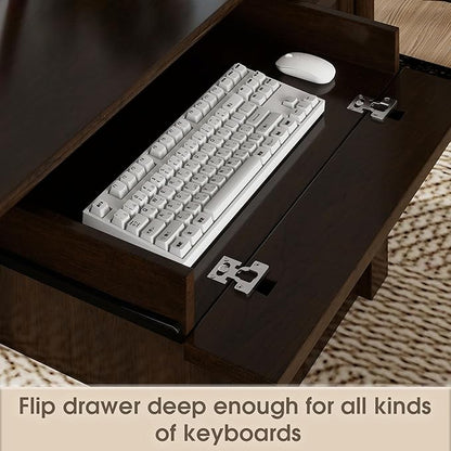 61.85″ Large Executive Desk with Roman Column Design, for Boss Office Home Office 3 Drawers incl. File Drawer, Keyboard Tray, Shelf Cabinet with Door, Dark Cherry