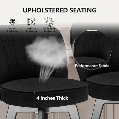MINCETA Bar Stools Set of 2, 26 Inch Upholstered Barstools with Backrest and Footrest, Swivel Counter Height Barstools for Kitchen Island Home Bar Black
