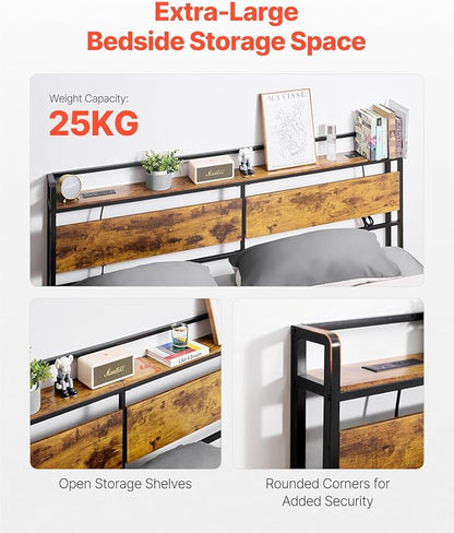VEVOR Headboard for King Size Bed, Adjustable Height Headboard with Storage Shelf, King Size Freestanding Head Board with Outlets and USB Port for Different Bed Frames, Easy Assembly, Black and Brown