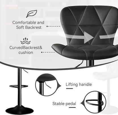 Bar Stools Set of 4,Adjustable Swivel Barstools, Faux Leather Bar Chairs,Upholstered Counter Height with High Backrest for Kitchen Island, Black