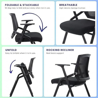 16 Pack Stackable Conference Room Chairs with Paddle Folding Office Chair Foldable Desk Chair Mesh Back and Arms for Conference Meeting Guest Reception Home Office Training Room Chair Black
