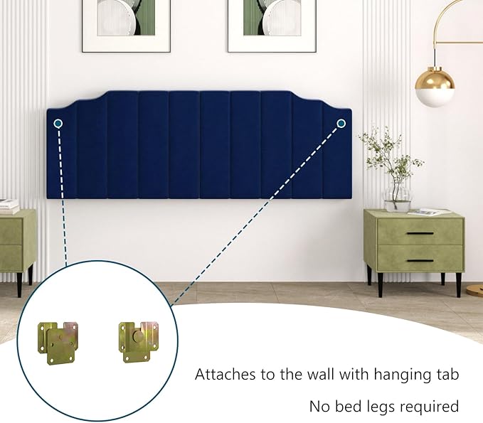 King Size Headboard Only, Velvet Wall Mounted Headboard King for Adjustable Bed Modern Upholstered Head Board Easy Assembly, Navy Blue