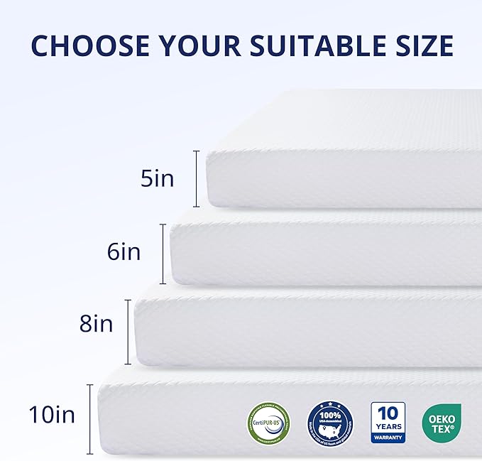 Twin Mattress 5 Inch Green Tea Memory Foam Mattress for Cool Sleep & Pressure Relief, Medium Firm Feel, Fiberglass Free, Bed in a Box, Removable Washable Cover, CertiPUR-US Certified