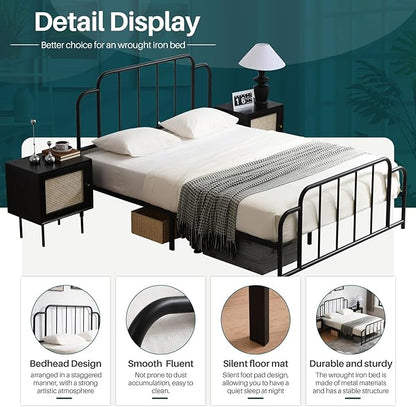 PINJU Metal Platform Bed Frame with Headboard and Footboard, Classic Style, Sturdy Metal Slats, No Box Spring Needed, Easy Installation (Black, Queen)