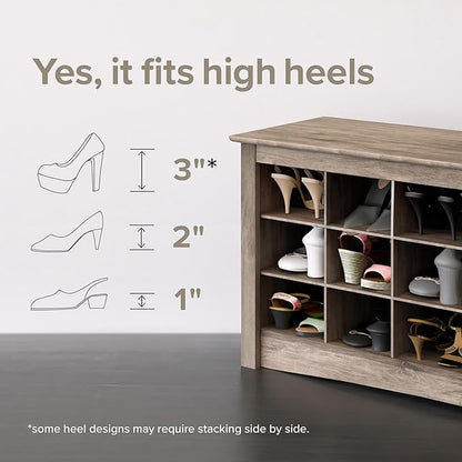 Prepac Elegant Black Shoe Storage Cabinet, Space-Saving Solution with Cubbies for 36 Pairs, 13"D x 23.5" W x 72.5" H