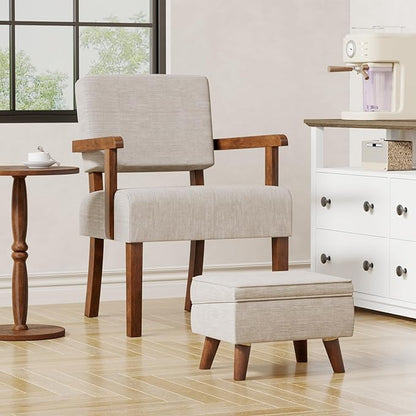 Accent Chair Set of 2 with Table, Living Room Chairs with Soft Seat and Armrests for Living Room Bedroom Reading Room Waiting Room (Beige) (AC01)