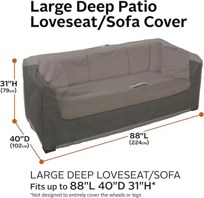 Classic Accessories 55-424-045101-EC Ravenna Water-Resistant 88 Inch Deep Seated Patio Loveseat Cover,Taupe,Large, Patio Furniture Covers