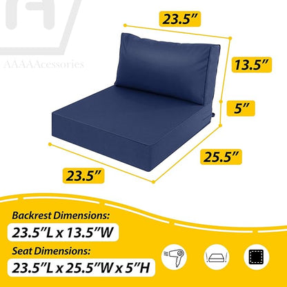 AAAAAcessories Outdoor Deep Seat Cushions, Waterproof, Fade-Resistant Patio Furniture Replacement Cushions, 23.5" x 25.5" x 5" + 23.5" x 13.5", Navy Blue