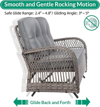 VIVIJASON 7-Piece Outdoor Patio Wicker Conversation Sets, All Weather Outdoor Rattan Furniture Set Includes Glider Loveseat, 2 Rocking Chairs, 2 Swivel-Gliders Chairs, 2 Coffee Table, Grey