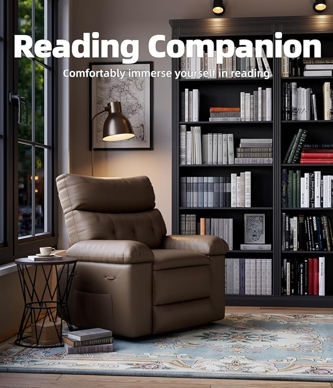 GarveeHome Recliner Chairs, Classic Manual Leather Recliner, Home Theater Seating with Lumbar & Arms Support for Living Room, Bedroom and Nursery - Coffee (Tan, Oversized)