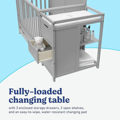 Graco Hadley 5-in-1 Convertible Crib & Changer (Pebble Gray) – GREENGUARD Gold Certified, Fits Standard Crib Mattress, Converts to Toddler Bed and Full Bed, 4 Adjustable Mattress Heights
