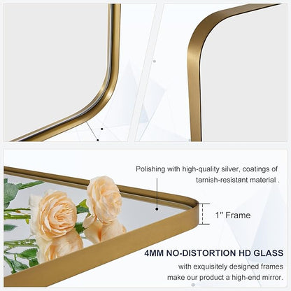 ANDY STAR 18" x 48" Full Length Wall Mirror, Large Brushed Gold Mirror for Bathroom, Rounded Corner Rectangle Body Mirror for Floor and Leaning