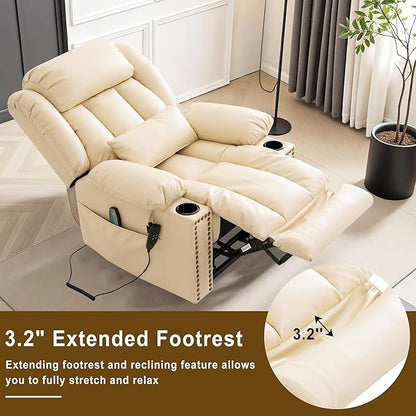 Dual Motor Large Power Lift Recliner Chair for Elderly with Heat and Massage,Lay Flat Lift Chairs Recliners for Seniors Infinite Position,USB Ports&Remote, Leather (Beige, Large)