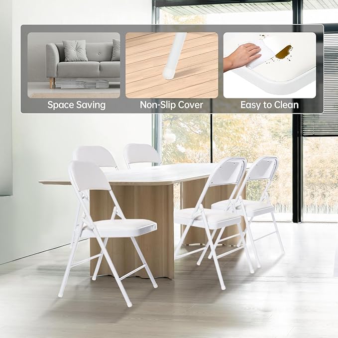 70 Pack Folding Chairs with Padded Seats, Padded Folding Chair with Steel Frame for Events Home Office, Pu Leather Folding Chair White