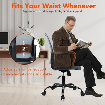 CLATINA Ergonomic Office Chair - Mesh Desk Chair with Lumbar Support, Rolling Comfortable Computer Chairs with Arms for Home Conference, Gray 2 Pack