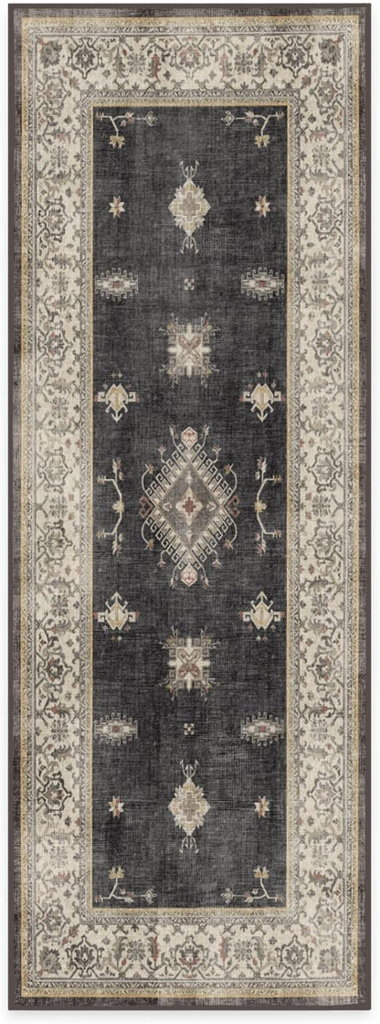 RUGGABLE Washable Vintage Runner Rug – Verena Dark Wood 2.5x7, Stain-Resistant, Non-Slip Hallway Runner – Machine Washable Rug for Hallway, Entryway, Living Room & Kitchen–with Standard Pad