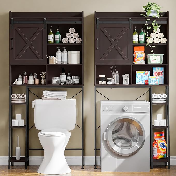 Over The Toilet Storage Cabinet, Farmhouse Storage Cabinet Over Toilet with Sliding Barn Door,Home Space-Saving Toilet Rack, for Bathroom, Restroom, Laundry.(Espresso)