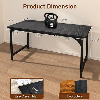 55'' Computer Desk with Deeper Desktop, Home Office Desk Workstation with Sturdy Metal Frame, Modern Simple Desk for Gaming Studying Writing, Black