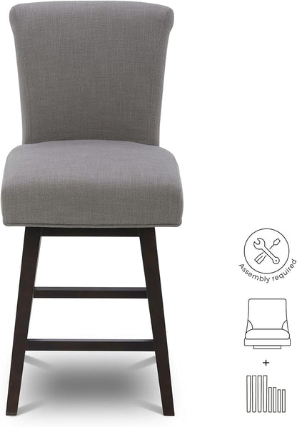 CHITA 26 Inch Counter Height Swivel Bar Stools Set of 4, FSC Certified Modern Fabric Swivel Barstool Chair with Back, Flint Grey