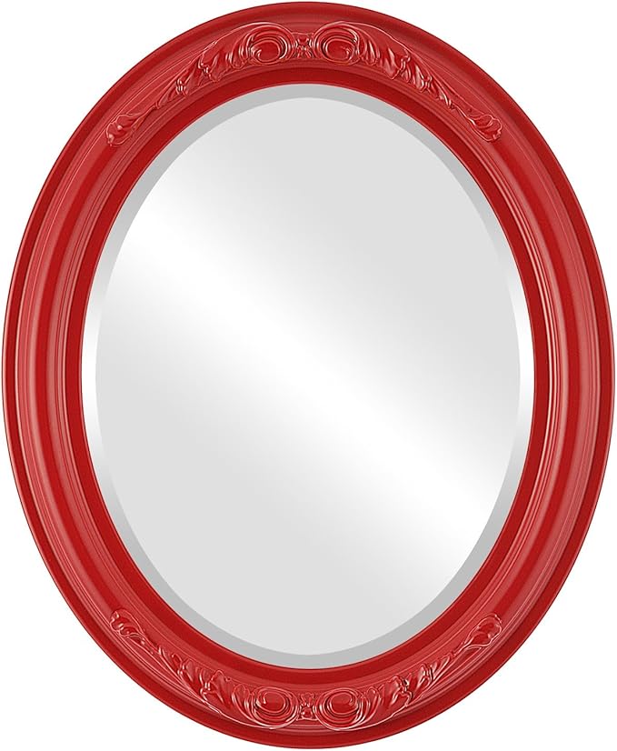 OVALCREST Oval Beveled Wall Mirror for Home Decor - Florence Style - Holiday Red - 32" x 26"