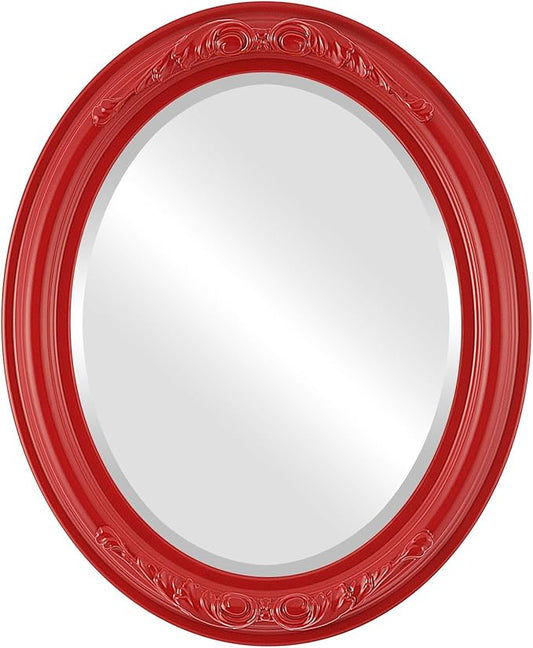OVALCREST Oval Beveled Wall Mirror for Home Decor - Florence Style - Holiday Red - 20" x 16"
