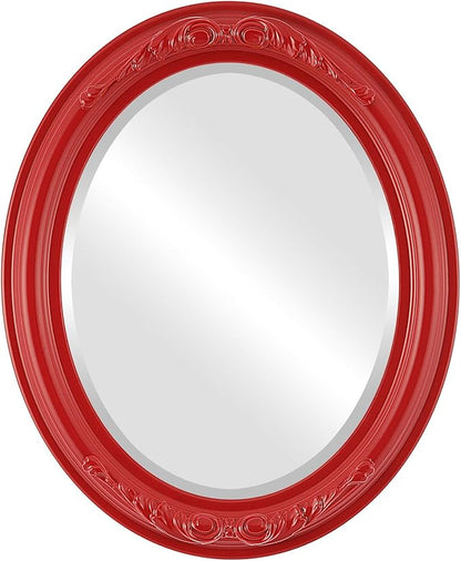 OVALCREST Oval Beveled Wall Mirror for Home Decor - Florence Style - Holiday Red - 40" x 28"